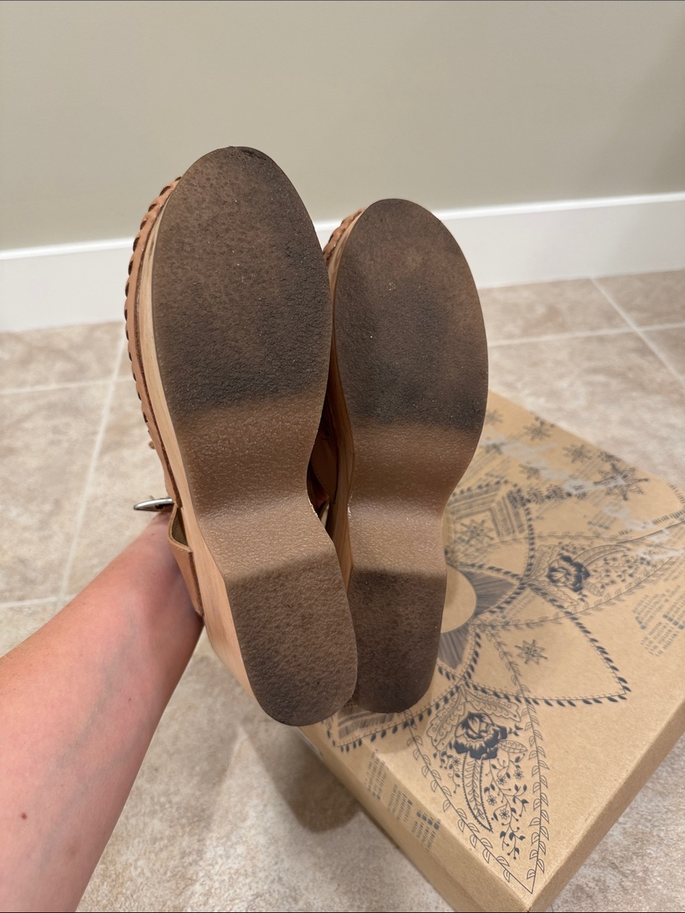 Free People Leather Platform Clog Sandals - Tan - Picture 4 of 5